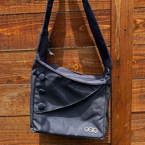 Ogio Brooklyn Women's Tablet Purse Navy Blue Canvas Crossbody Button Zipper - Picture 2 of 12